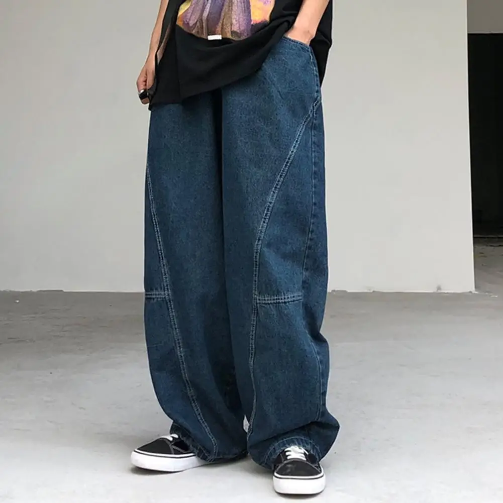 Breathable Men Pants Patchwork Pants Vintage Cargo Pants Loose Wide Leg Trousers with Deep Crotch Hip Hop Streetwear Patchwork