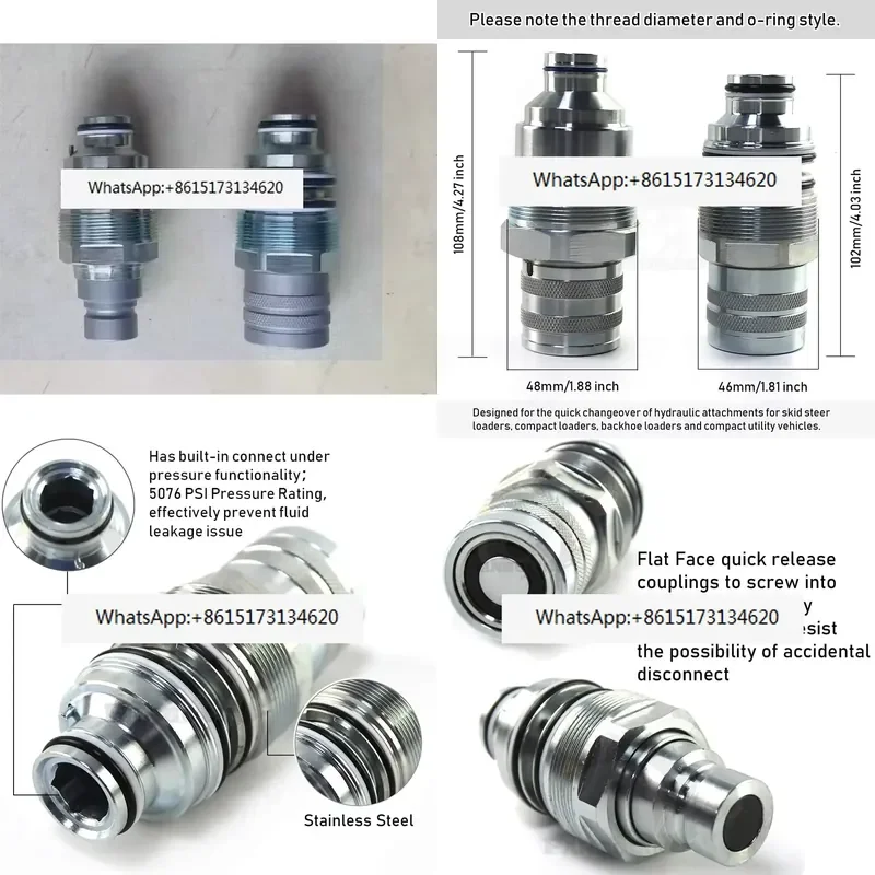 2pcs 46mm Hydraulic Flat Face Quick Connect Coupler Female Male Set Fits Bobcat S185 S220 S250 T140 T200