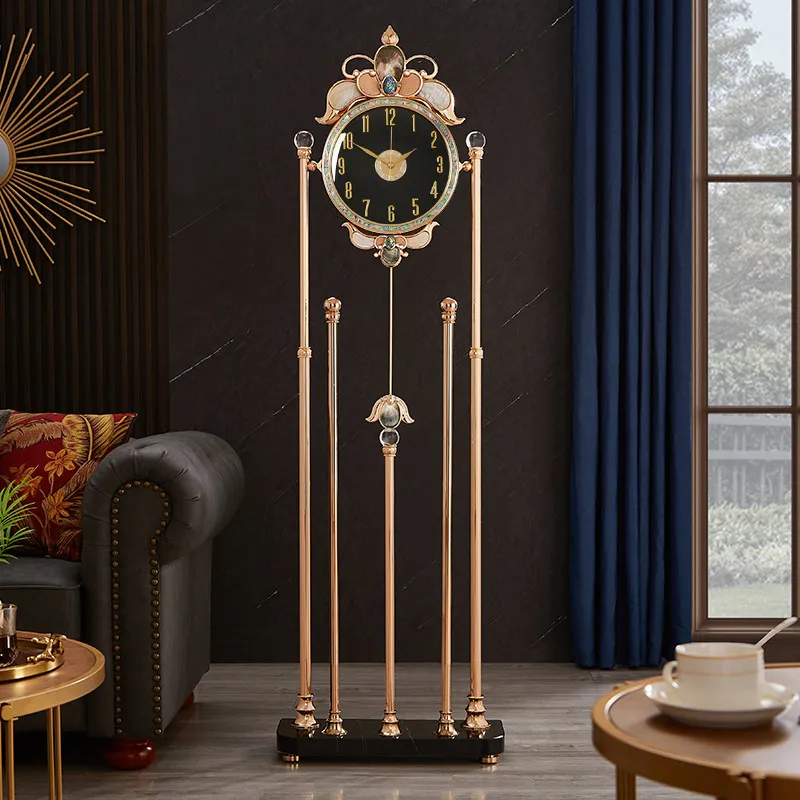 Light luxury floor clock, home living room standing bell, high-end large seat clock, villa, modern creative clock, silent quartz