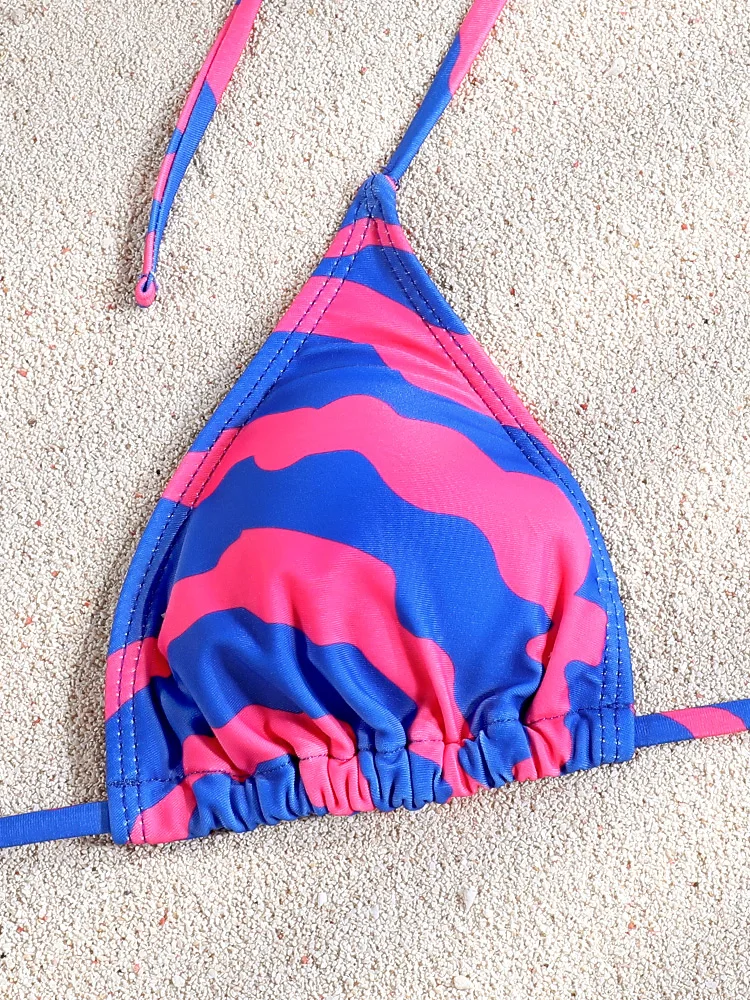 ZRTAK Bikini triangular a rayas para mujer, traje de baño estampado, Bikini brasileño, ropa de playa Sexy, trajes de dos piezas