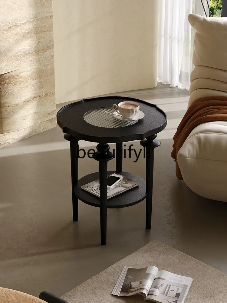 

C American petals all solid wood edge light French cream style modern simple living room round medium ancient style