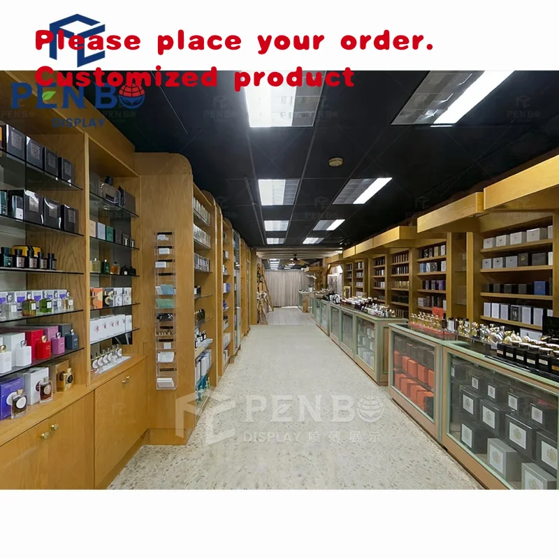 custom.Simple Decoration Perfume Shop Furniture Design Smoke Perfume Showcase Display Glass Showcase Cosmetics Store Under G