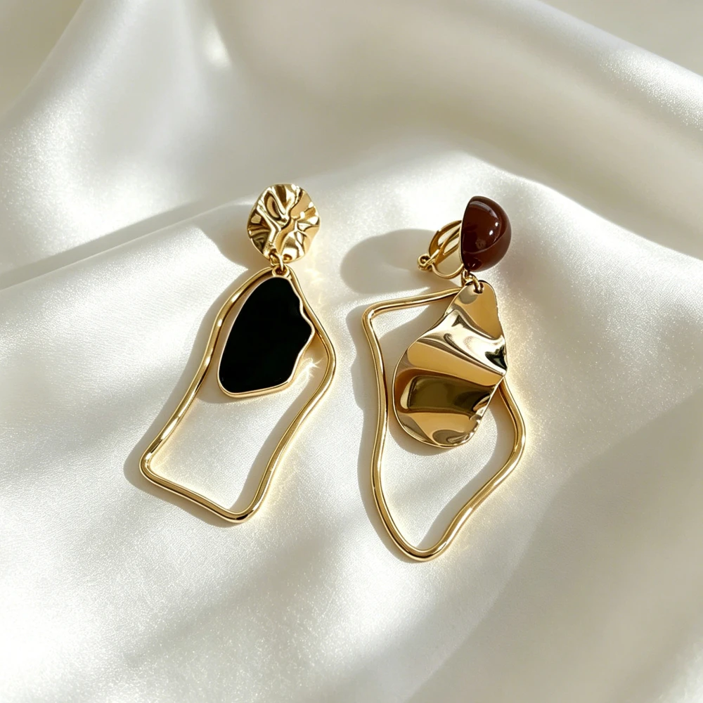Fashion Bohemia LIne Art Irregular Geometric Ear Clips Earrings Hollow Out Rose Black Flower Clip on Earrings Without Piercing