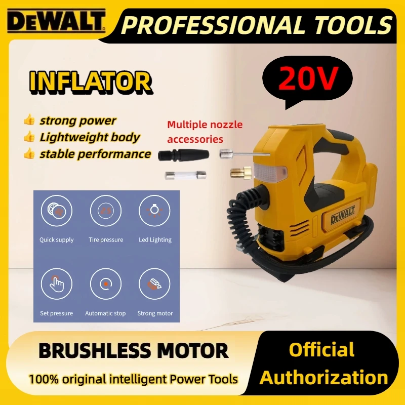 Dewalt Intelligente Elektrowerkzeuge, 20 V, bürstenlos, automatischer Akku-Inflator, elektrische Luftpumpe, Hand-Autoreifen-Luftkompressor
