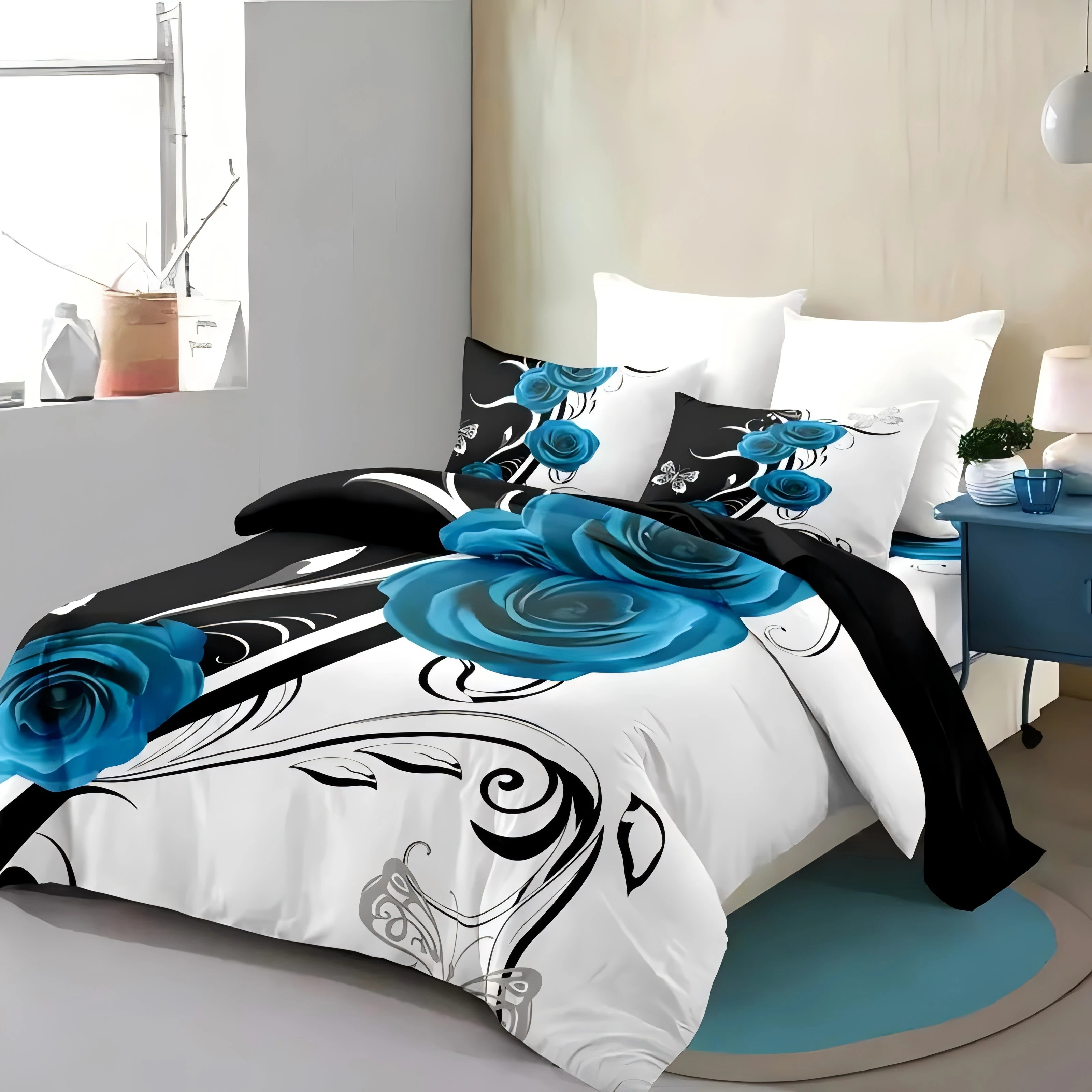 

White Butterfly Blue Flower 3D Printed Quilt Cover Beautiful Floral Bedding Cover Pillowcase Luxury Home Textiles Duvet Cover