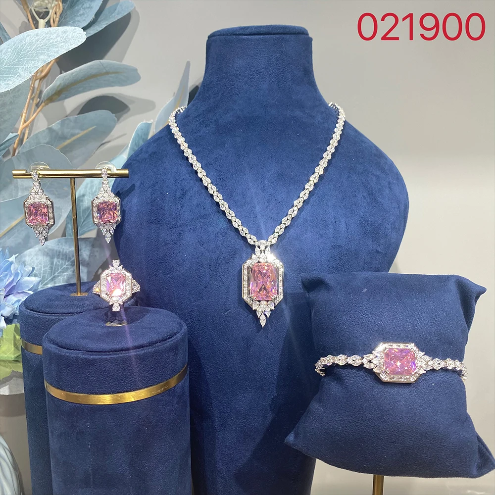 021900 4pcs Bridal Zircona Jewelry Set for Women Wedding Party Cubic Zircon Necklace Sets Bridal Dress Suits Jewellery Accessory