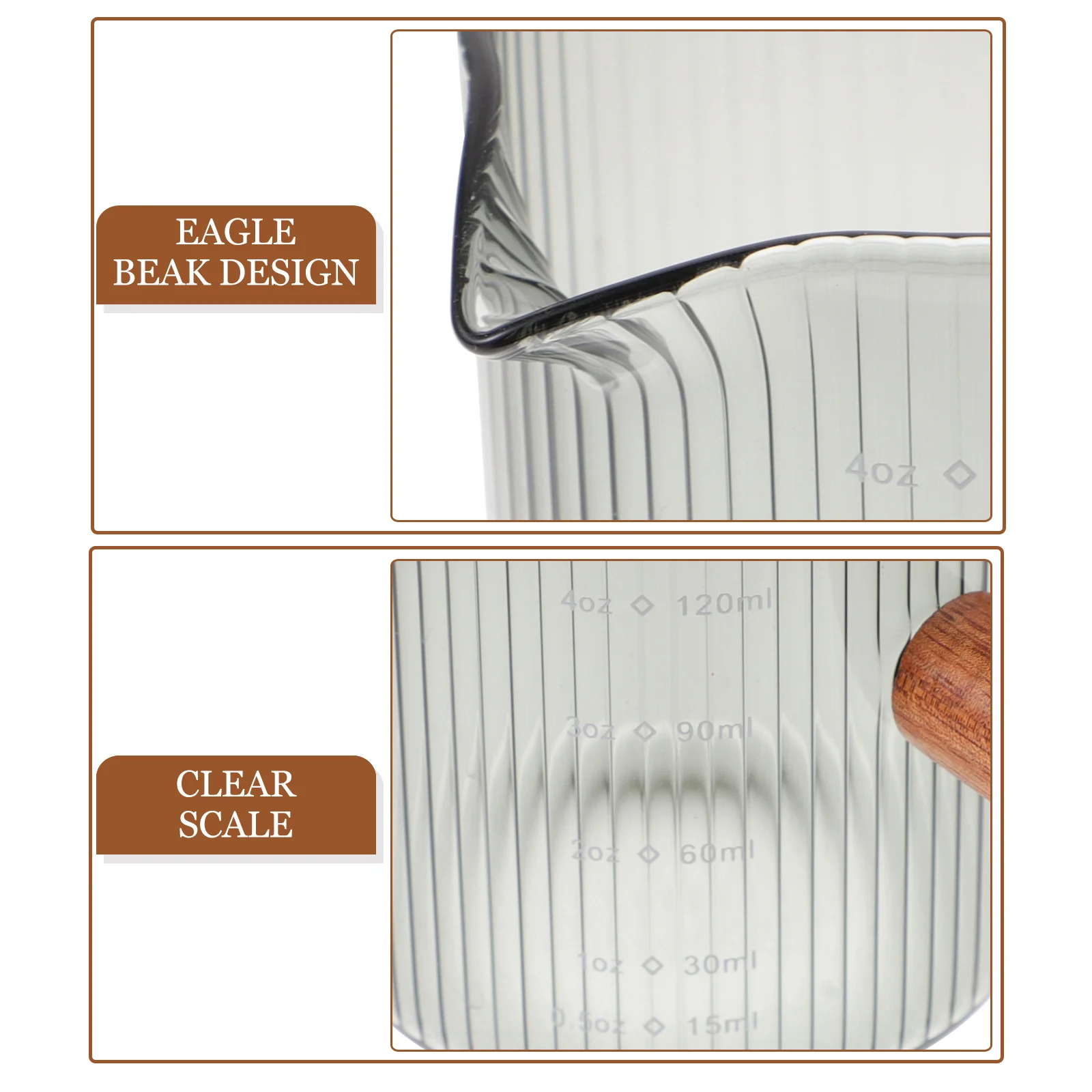 

Glass Milk Pitcher With Wooden Handle Heat-Resistant Measuring Cup For Coffee Creamer Syrup Butter Household Kitchen Use