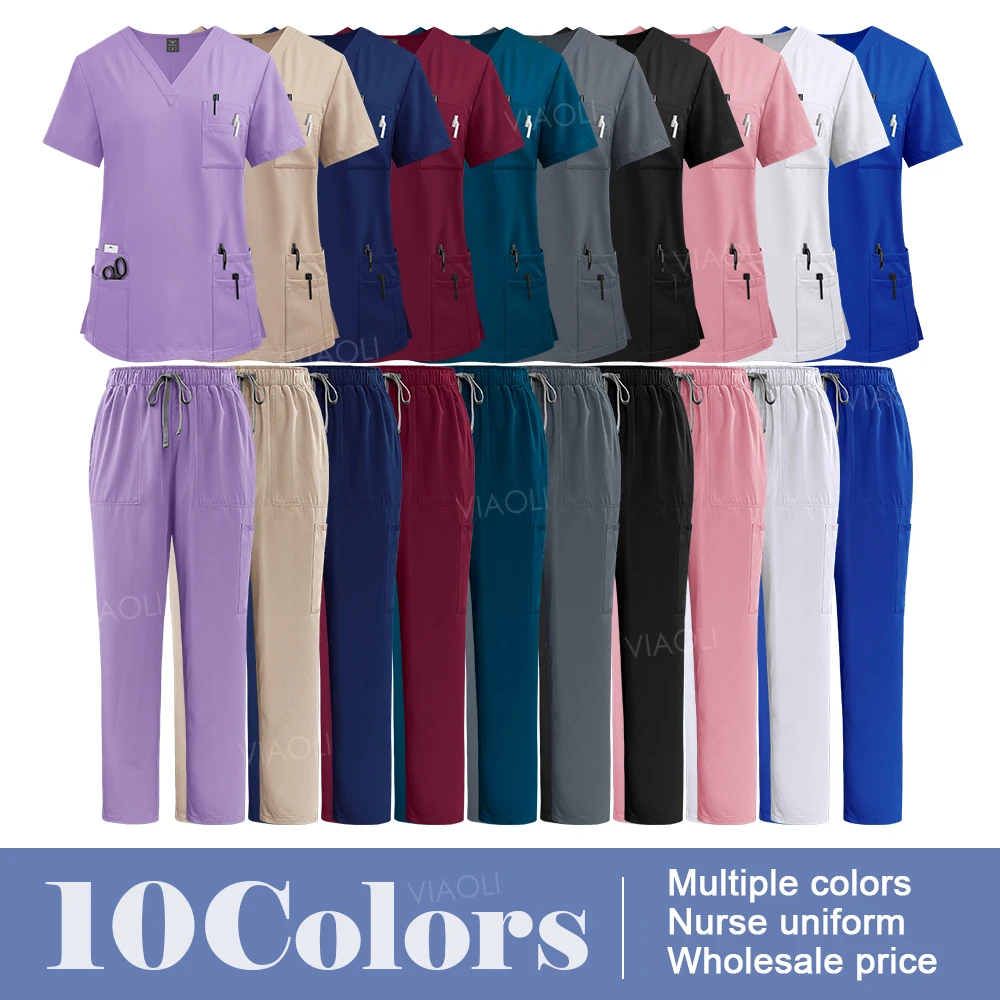 Multicolour Scrub Sets Beauty SPA Uniforms Doctor Nurse Hospital Medical Surgical Uniforms Women Nursing Clinical Scrub Workwear