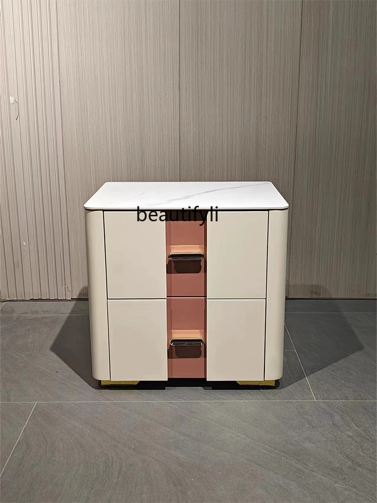 Light Luxury Modern Stone Plate Bedside Table Bedroom Paint Locker Small Apartment Home Bed Head Storage Chest of Drawers