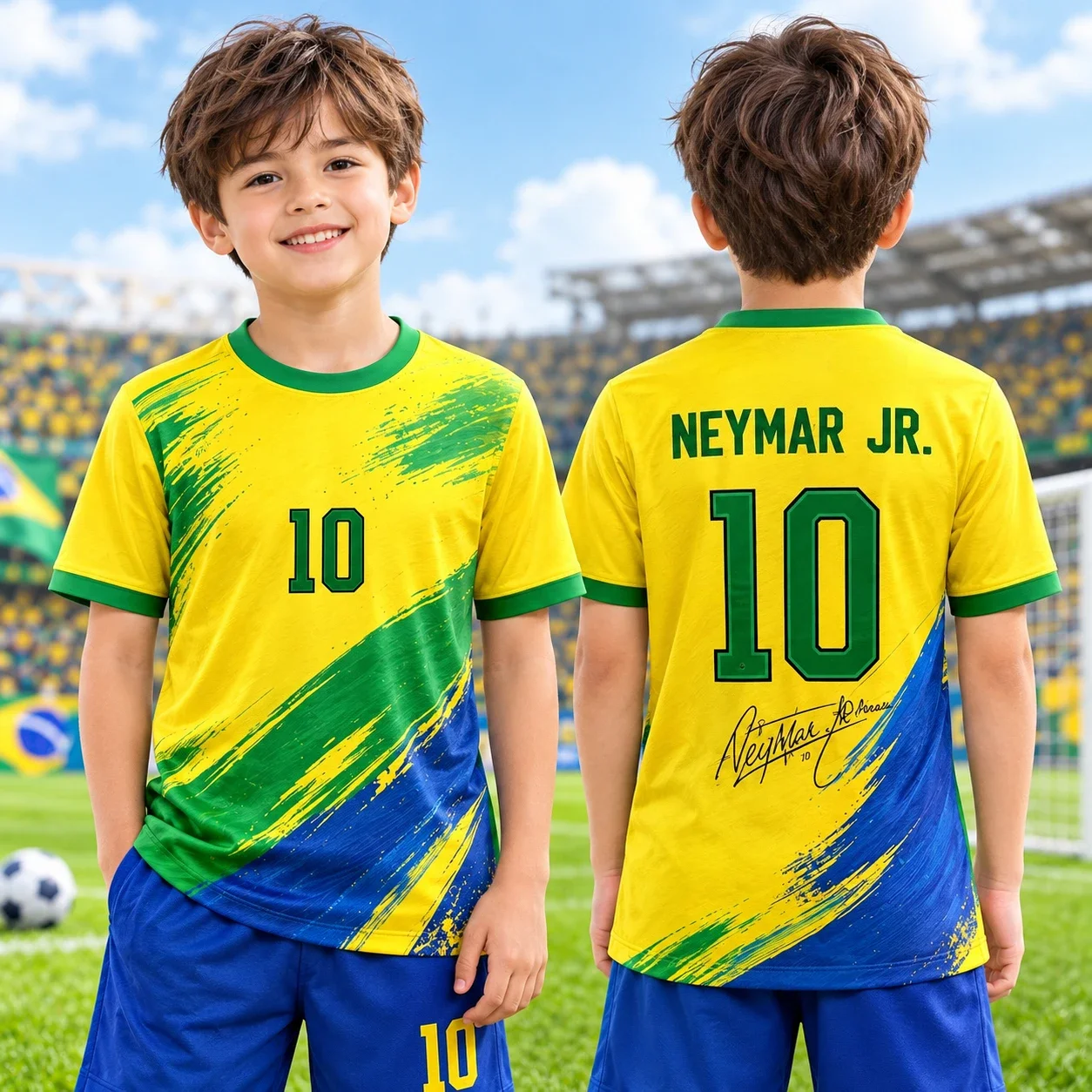 Explosions Brazil Children's Men's Neymar NO.10 Soccer Quick-drying T-shirt All Size Short Sleeve Crewneck Football Jersey Tees
