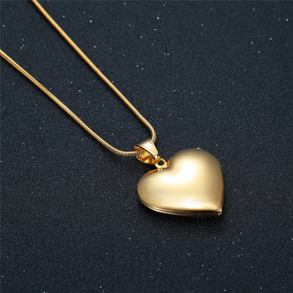 High End Love Heart Photo Locket Pendant Necklace Stainless Steel Snake Chain Gold Color Memory DIY Openable Jewelry For Women