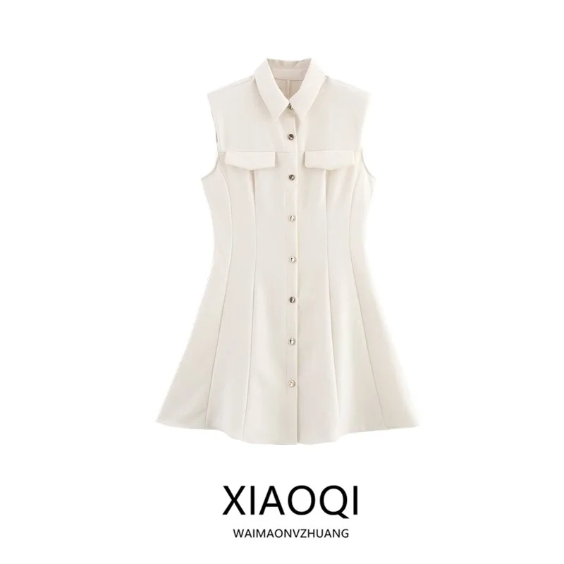 Spring 2025 New Women's Faion ort Svel Collared Dr Padded oulder Commute Sle Spring Season Single Piece