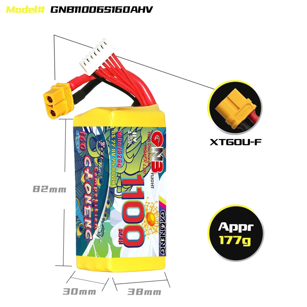 GNB يبو بطارية 6S 1100mAh 22.8V 160C/320C ل FPV سباق الطائرة بدون طيار كوادكوبتر هليكوبتر أجزاء الطائرة 22.8V بطارية قابلة للشحن