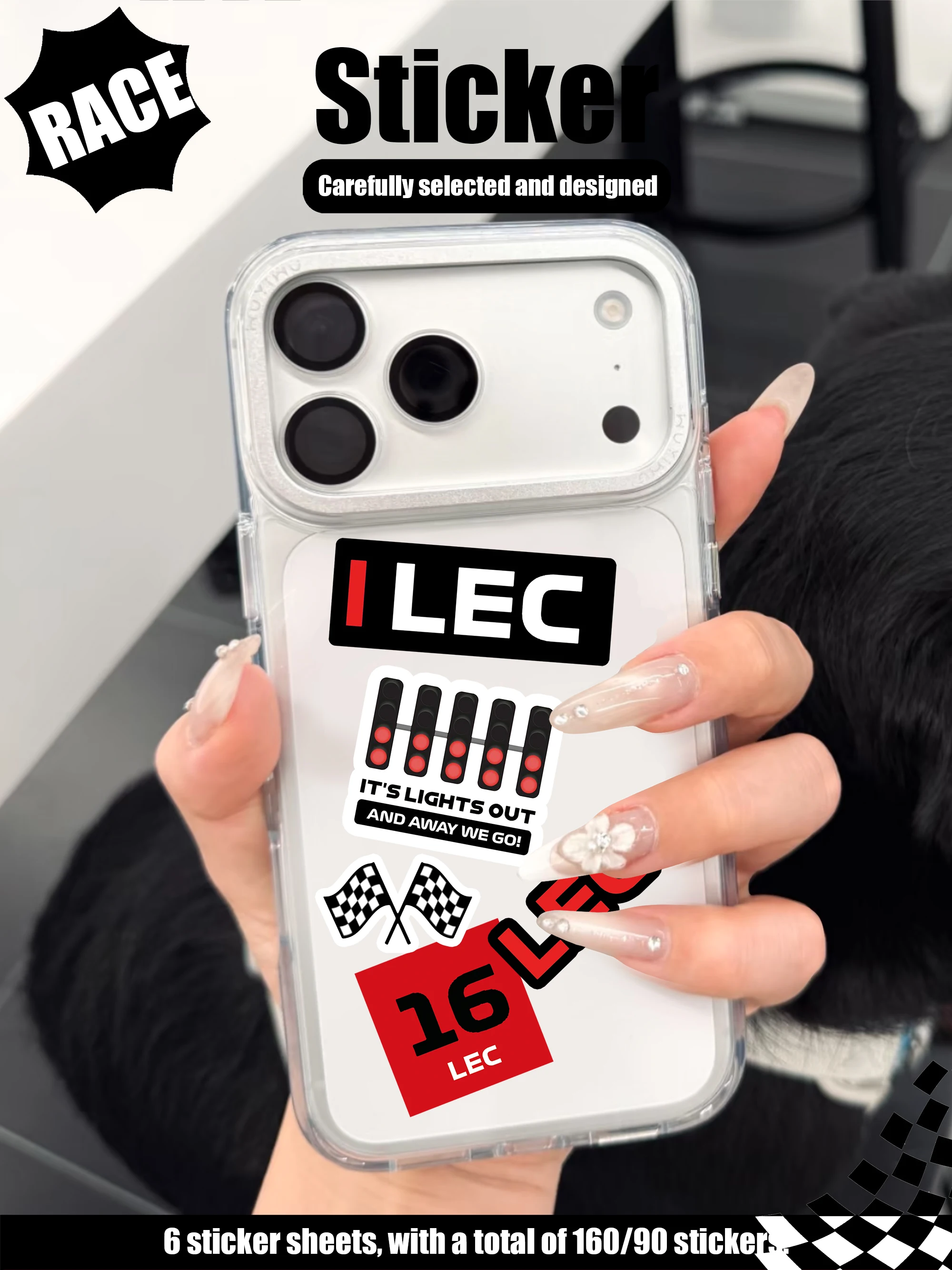 6 Pages/Set, 90Pcs/160Pcs Patterned Designs, Racing-Themed Combination Stickers, Nor/Lec/Rus/Ant/Ver/Gas/Col/Pia/Ham Stickers, Suitable for Luggage, Laptops, and Stationery Decoration - view 6
