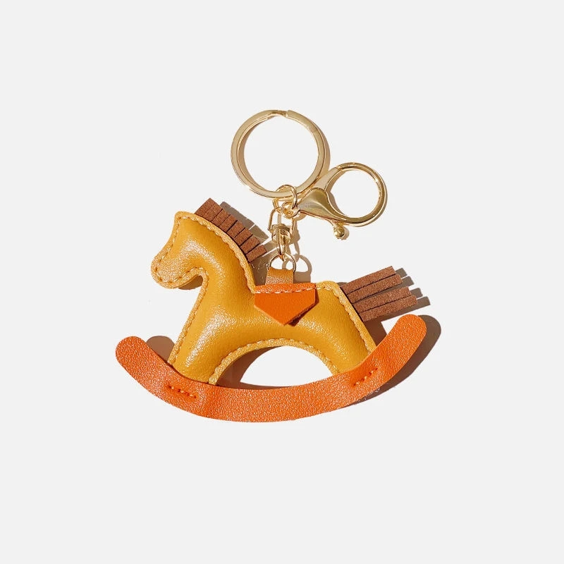 Women Leather Charms Bag Pendant KeyChain Cartoon Pony Rocking Horses Keyring Cute Animal Ornament Accessories Decoration Gift