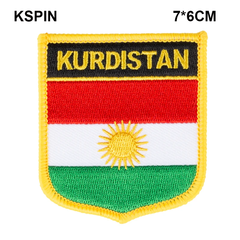KURDISTAN Flag Shield Shape Iron on Embroidery Patches Saw on Transfer Patches Sewing Applications for Clothes Back Pac