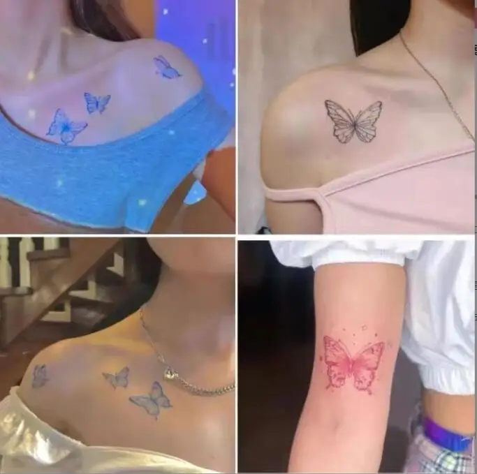 fake butterfly tattoo for woman Stickers Butterfly Dark Flash Tatto Women Body Art Wrist Neck Fake Tattoos Men