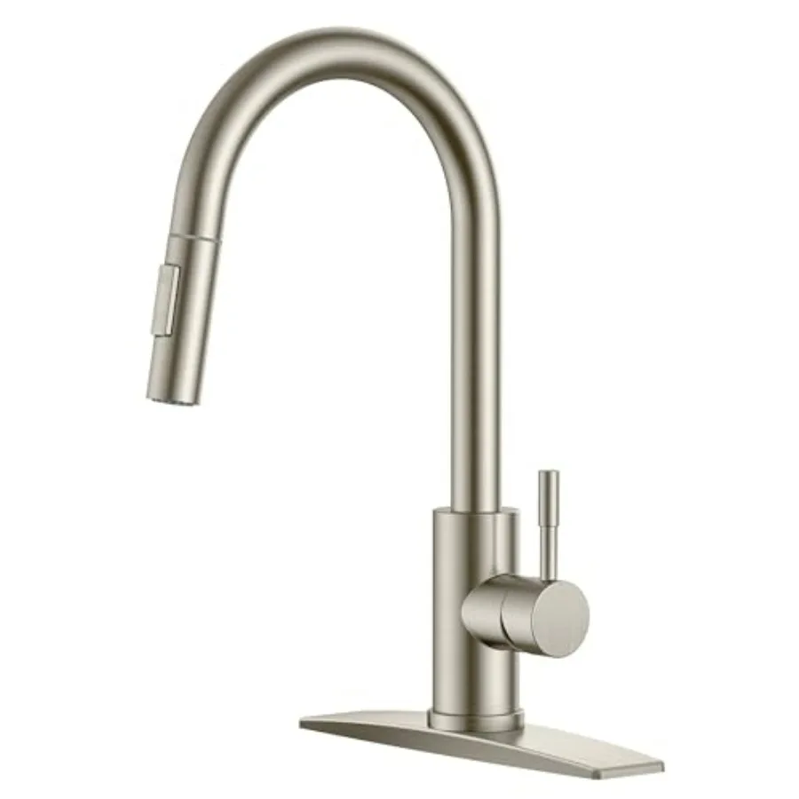

Kitchen Faucet with Pull Down Sprayer Brushed Nickel High Arc Modern Classic Sink Faucet Stainless Steel with Deck Plate Fit fo