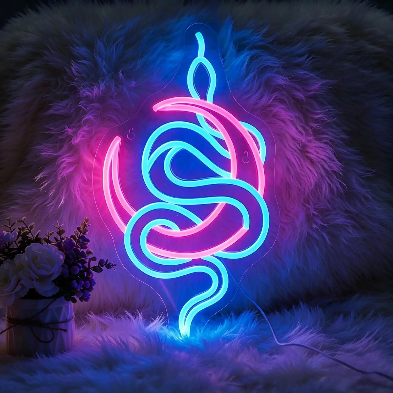 

Snake Moon Neon Sign USB Dimmable LED Neon Lights for Bar Bedroom Birthday Party Club Decoration Personzalized Gift for Kids