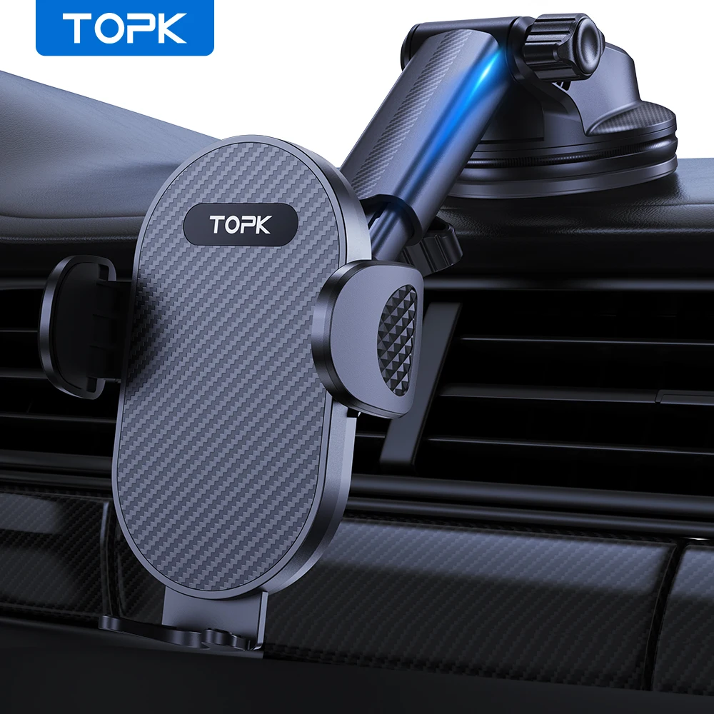 

Автомобильный держатель для телефона TOPK, регулируемое крепление для телефона для автомобилей с одной кнопкой для автомобильной приборной панели, вращение на 360 ° в автомобильной подставке для телефона