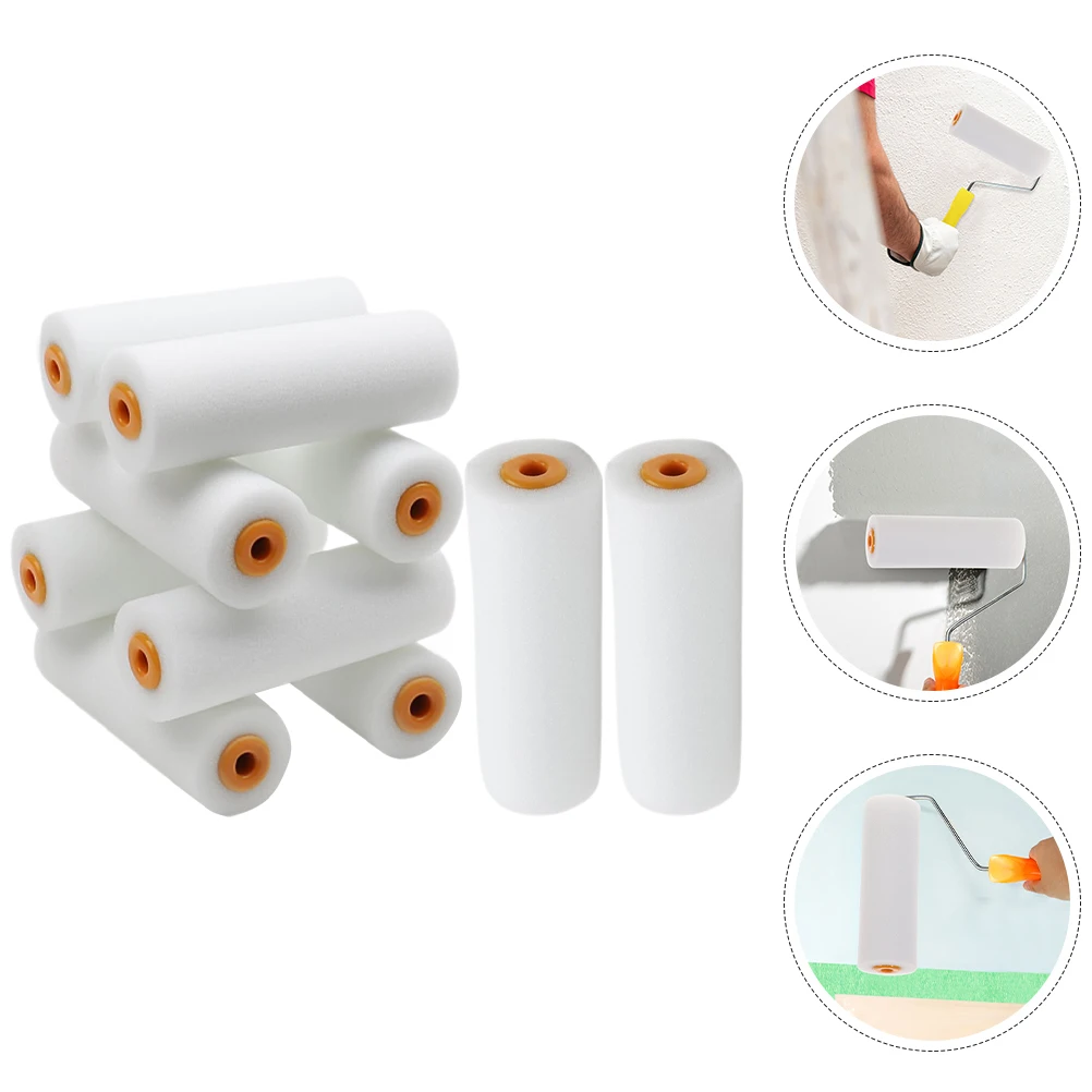 10pcs 10.5cm Paint Rollers Covers Replacement Paint Rollers Frame Foam Paint Roller Sleeves Painting Brushes Handle