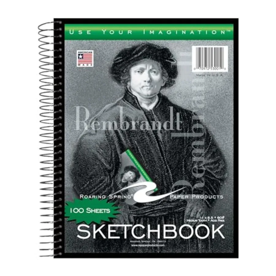 

Rembrandt" Sketchbook,,100 Sheets of Heavyweight 60 lb. White Drawing Paper, Spiral Bound