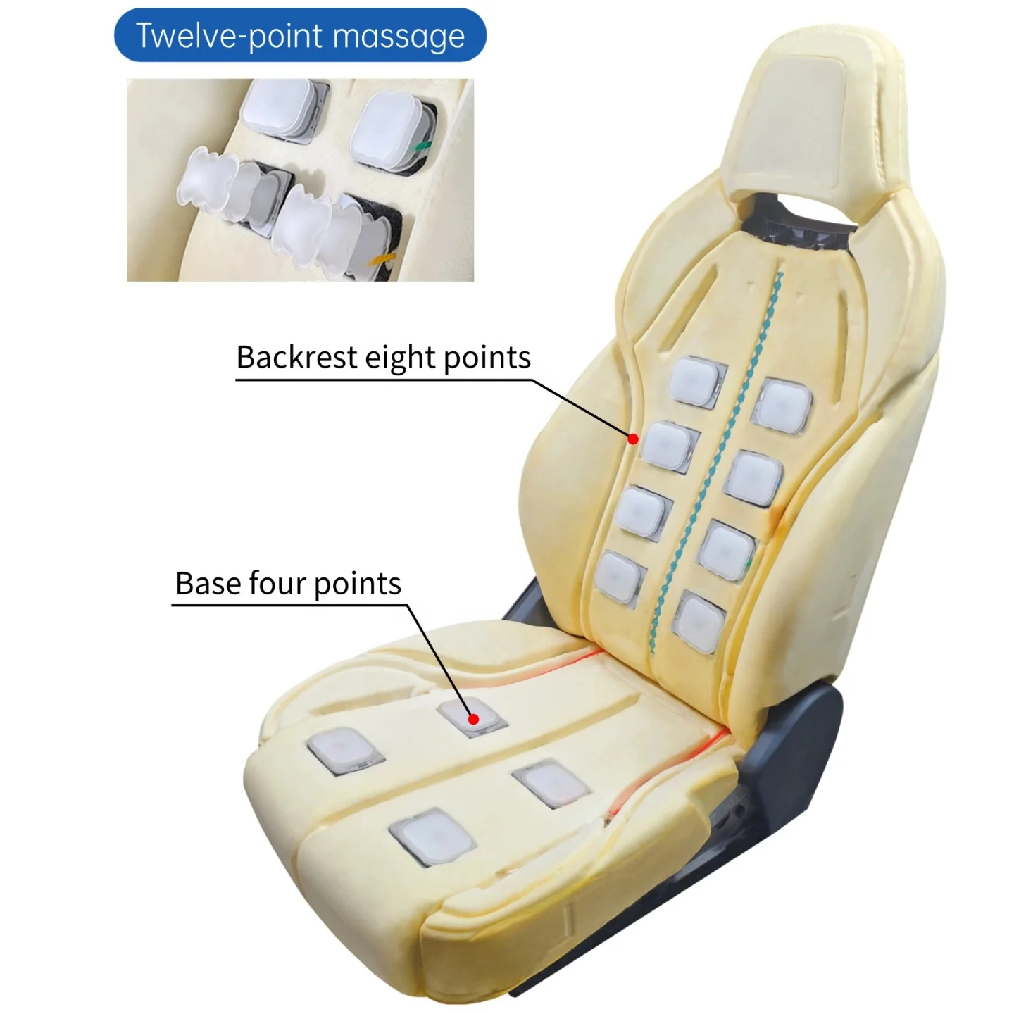 For 12V Universal Pneumatic Car Seat Massage System 12 Massage Points TPU Airbags Silent Pump Hidden Waist Support Interior Upg