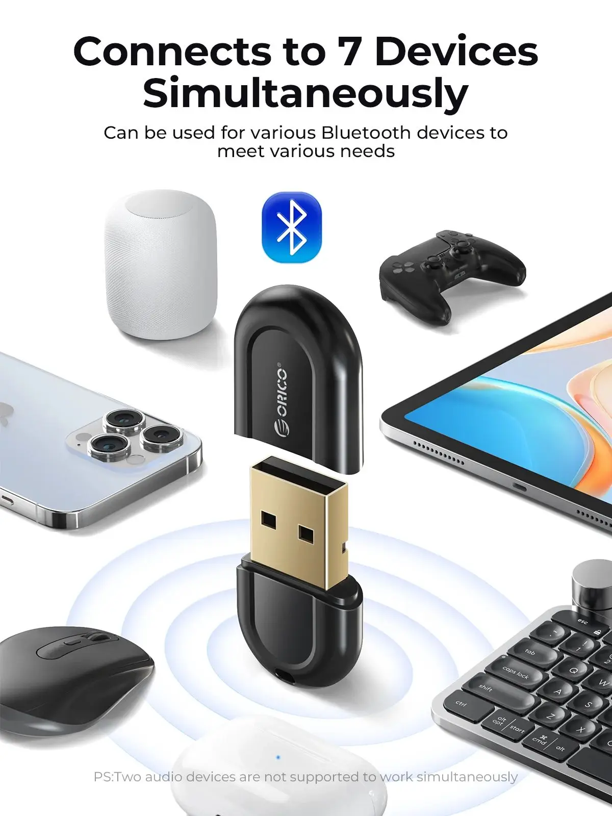 ORICO-adaptador Dongle 5,3 Compatible con Bluetooth, receptor de Audio y música, transmisor Compatible con Windows 7/8/10 para PC, portátil y altavoz