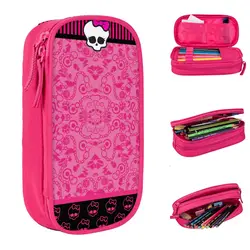 Pink Monster High Pencil Case Fun Anime Pen Bag for Student Large Storage Office Zipper Pencilcases