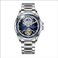 LOUIE JUELEN Authentic Men's Sun Moon Stars Mechanical Watch - Mineral Glass Luminous Skeleton Back Business Casual Watch