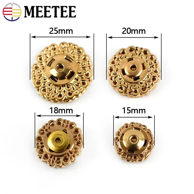 Meetee 10sets Scrapbooking Decor Metal Buttons Snap Stud Fastener Hollow Press Buckles for DIY Sewing Jacket Coat Clothes Craft