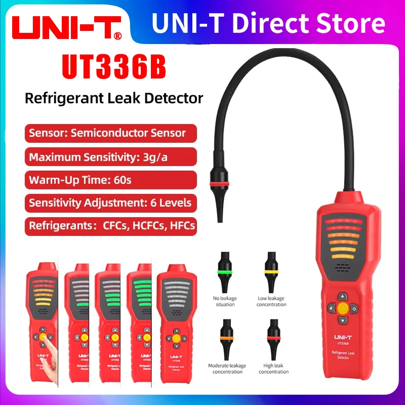UNI-T UT336B Kältemittel-Gasleckdetektor Cfcs Hcfcs Hfcs für Klimaanlage, Auto, Kühlschrank, Gasleckage, Inspektionstester