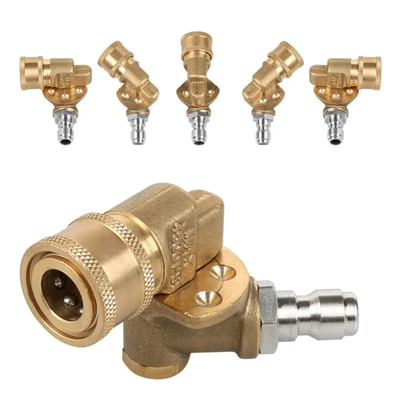 A33R-1/4In Quick Connect Pivoting Coupler Adjustable Adapter W/5 Spray Nozzles Copper Connection For High Pressure Car Washer