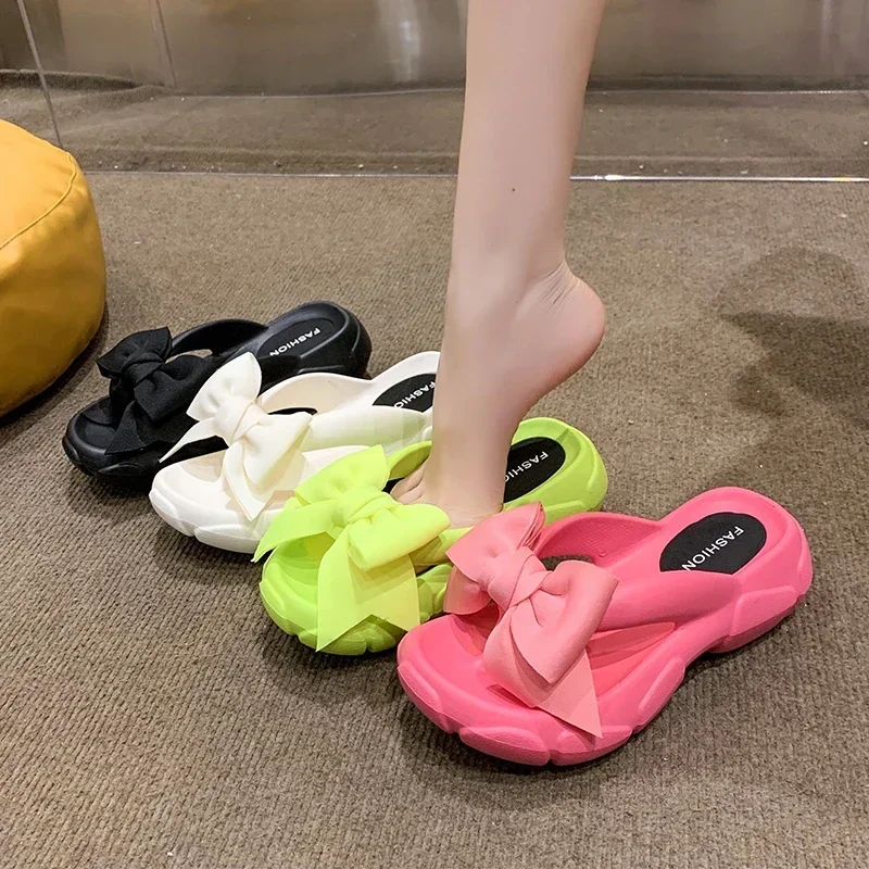 Fashion Bowknot Platform Flip Flop for Women 2024 Summer Beach Non Slip Wedge Slippers Woman Thick Sole Clip Toe Slides Sandals