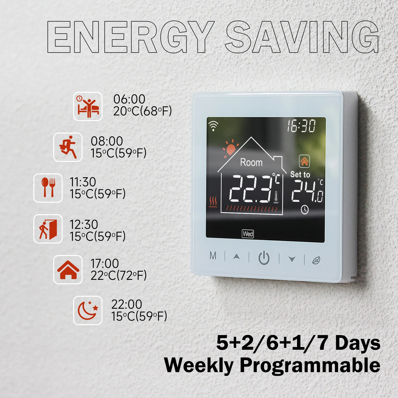 BEOK-termostato sin Wifi montado en la pared para habitación, controlador de temperatura para calefacción de suelo de agua, programable semanal