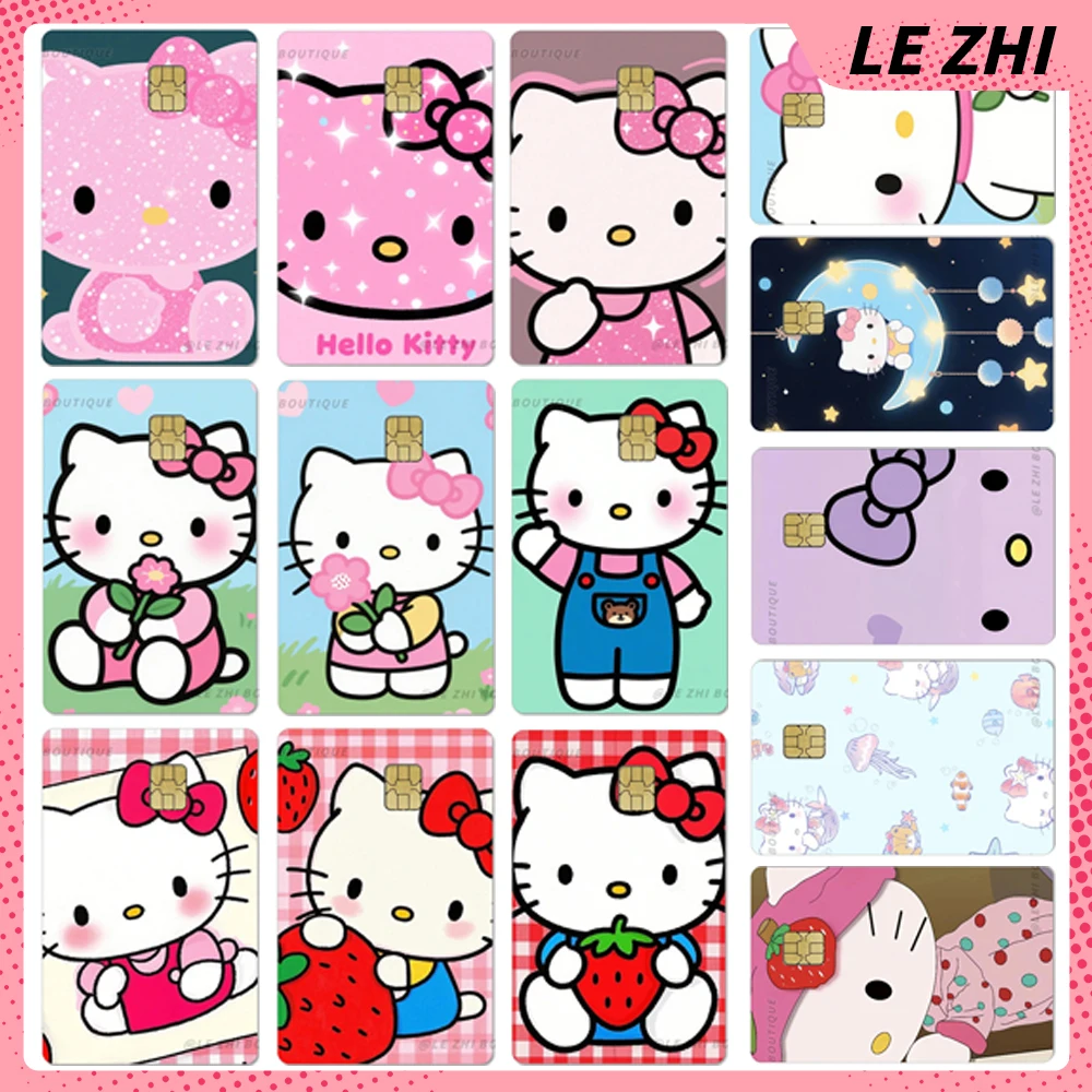 Anime Sanrio Hello Kitty Pvc Credit Card Waterproof Protective Film Sticker Diy Shining Rainbow Love Stars Film Skin Cover