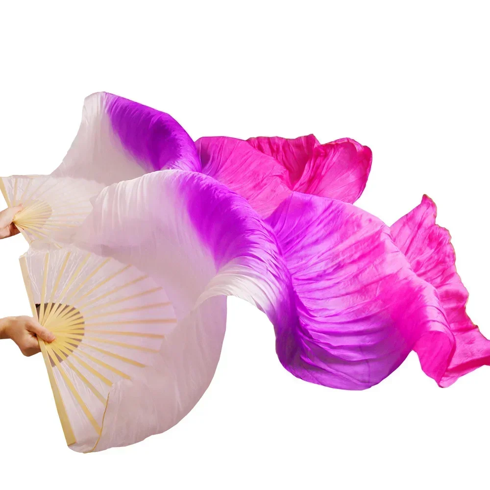 Female High Quality Handmade Chinese Silk 100% Real Silk Veil Fans Belly Dancing Fans wholesale Size and color can be customized