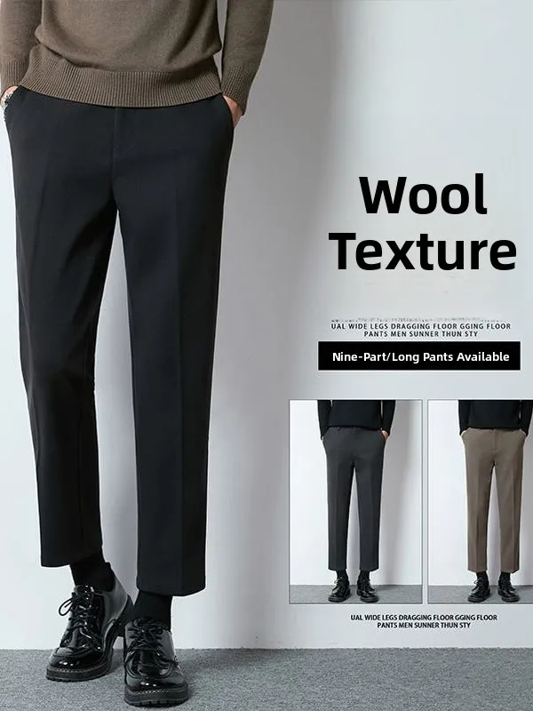 

Thiened Warm Woolen Pants Casual Nine Points Men Loose Anti-Wrinkle Iron-Free Long Pants Autumn Winter Faion Ci Sle