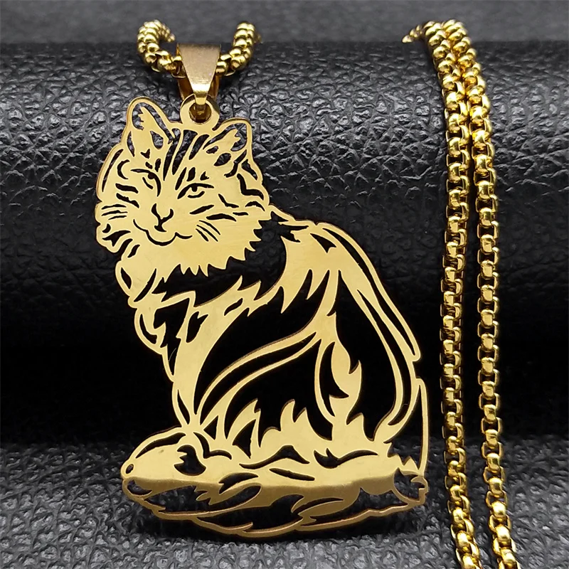 Nette Katze Ragdoll Kitty Anhänger Halskette für Frauen Männer Edelstahl Silber Farbe Kette Pet Liebhaber Geschenk Schmuck colar N3213S01 – Detail 6