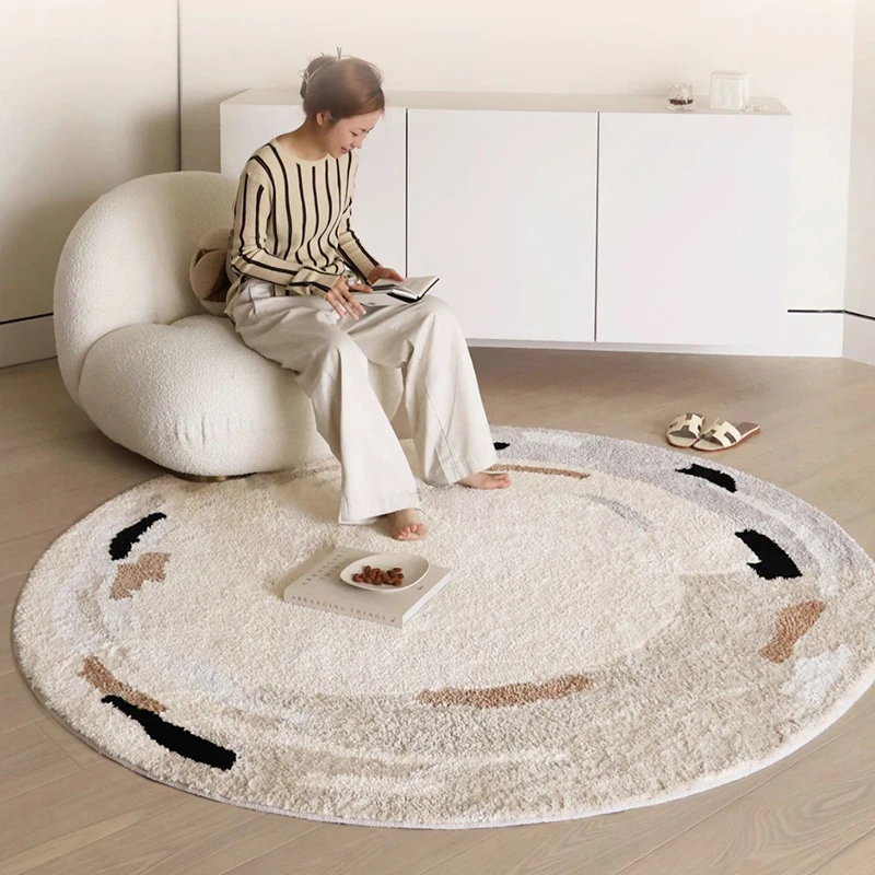 

Cream Style Round Carpet for Living Room Modern Simple Soft Warm Kid Room Play Mat Warm Plush Area Rug Child Room Rugs Non-slip