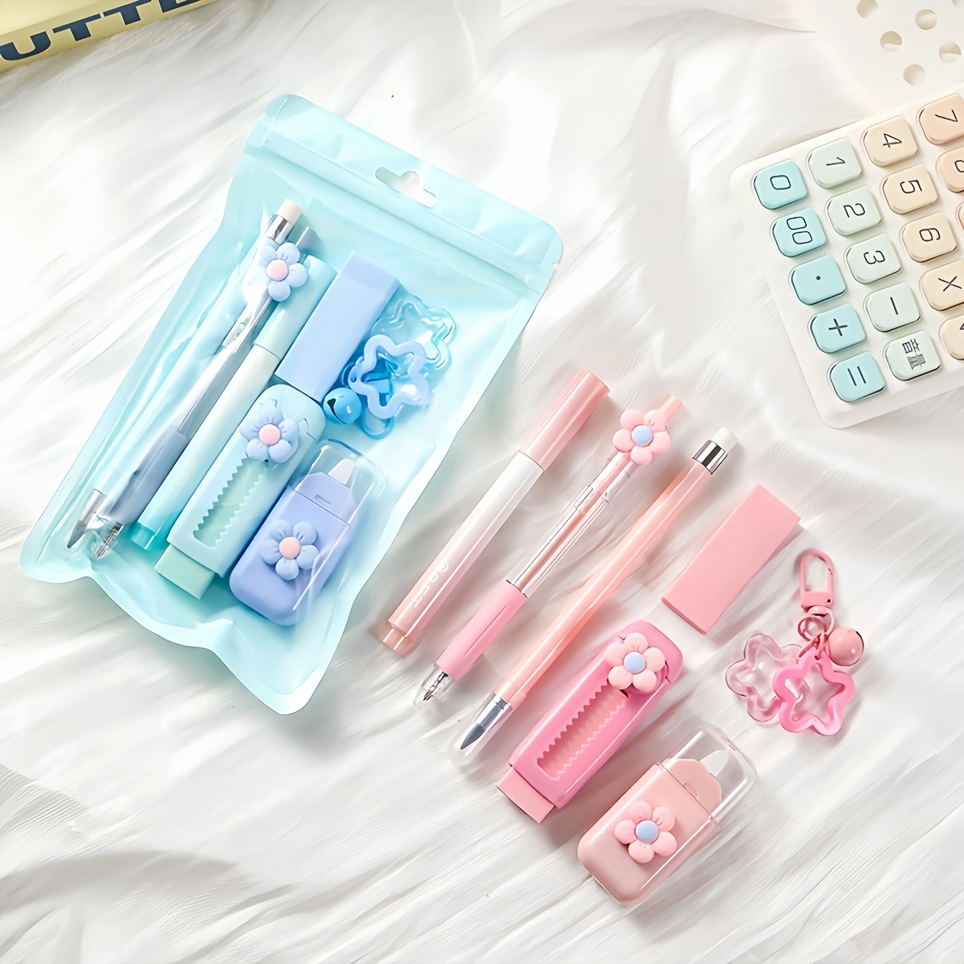 Seven-In-One Multifunctional Stationery Set – Available in Four Colors to Brighten up Your Workday, Includes a Push-Pull Eraser, Highlighter, Ballpoint Pen and Other Tools, the Ideal 7-Piece Stationery Set for Creative Professionals