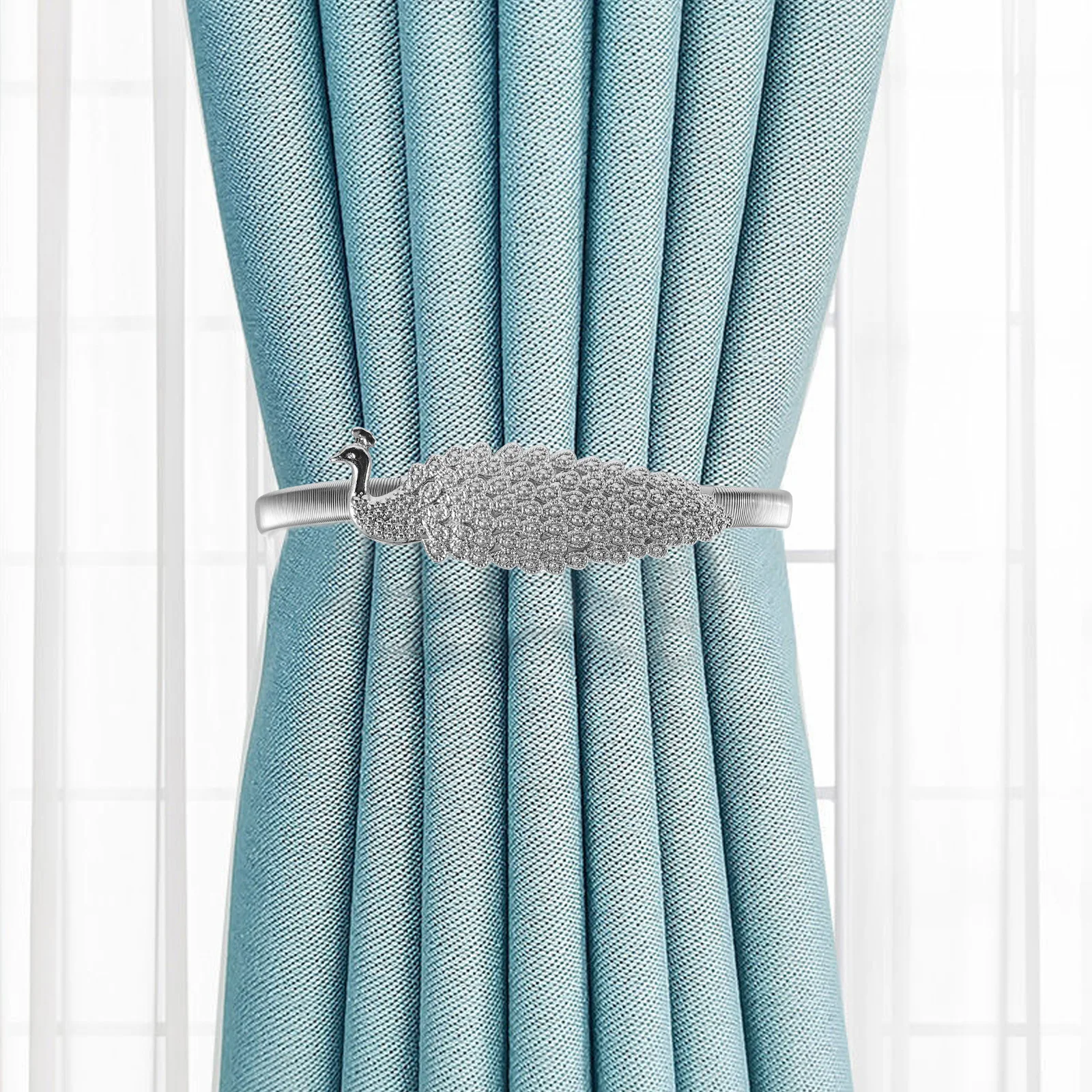 

2Pcs Alloy Curtain Tiebacks Peacock Design Elegant Window Drapery Tiebacks Home Kitchen Living Room Strap Modern Curtain Tieback