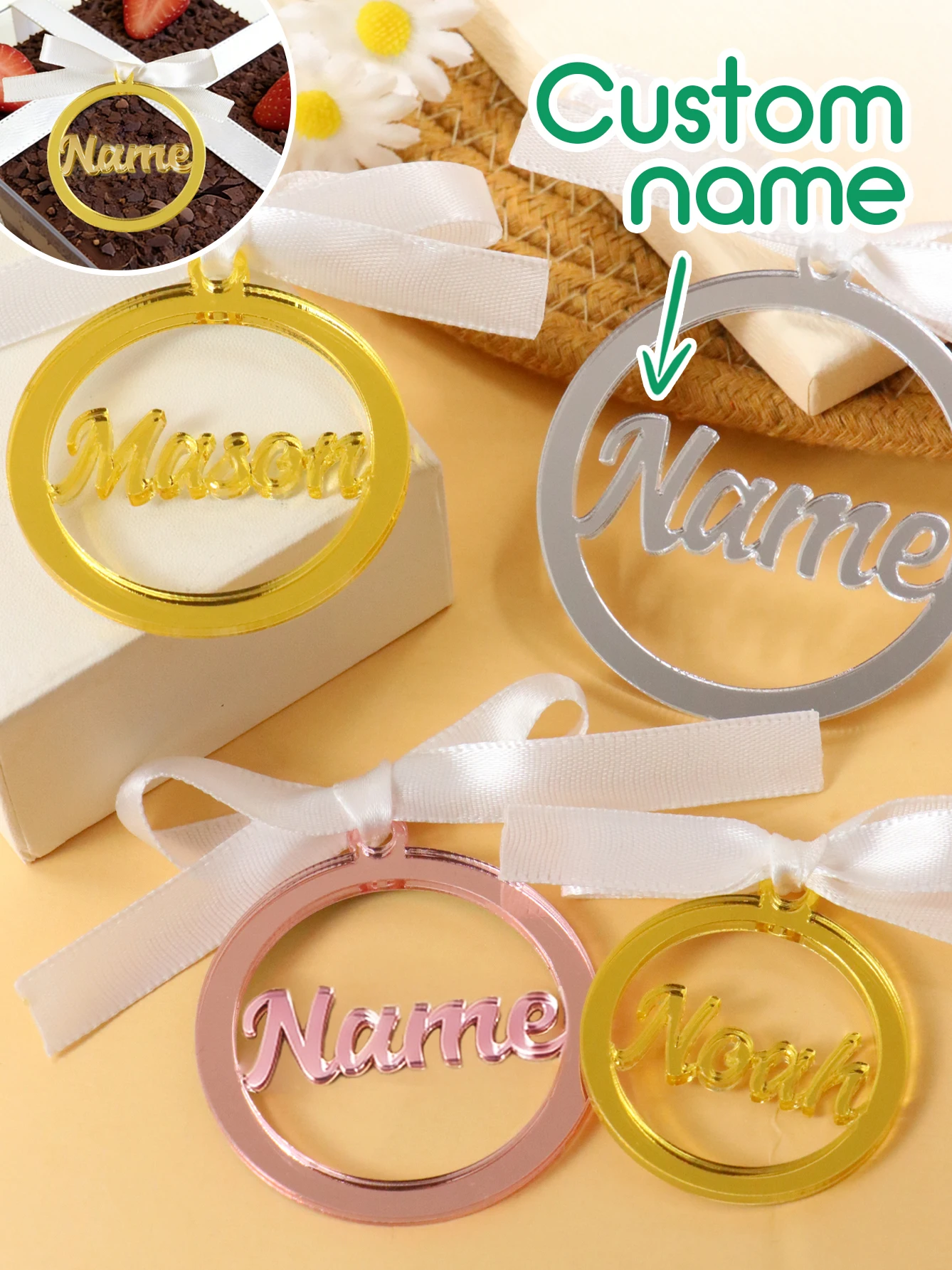Custom Name Round Acrylic Decor, Personalized Label Ornament, Customized Gift Tag Accessory, Customizable Decor, Party Decor