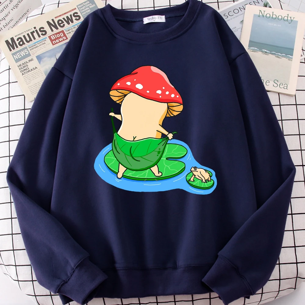 حمام الفطر الكرتون الطباعة المرأة البلوز الركض Crewneck البلوفرات الصوف الملابس للجنسين الخريف فضفاض الشارع الشهير