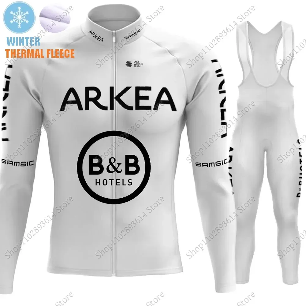 2024 Winter Arkea Samic Cycling Jersey Set Men White Long Sleeve Clothing Suit MTB Bike Road Pants Bib Maillot