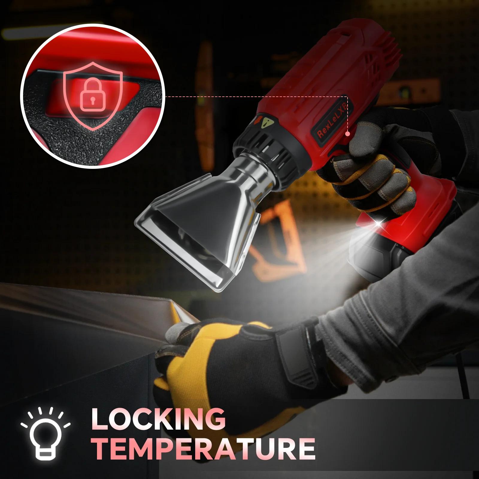 Беспроводной тепловой пистолет 400 Вт 50 ℃ -550 ℃   Пистолет горячего воздуха с быстрым нагревом и цифровым ЖК-дисплеем для батареи Milwaukee 18 В (без батареи)