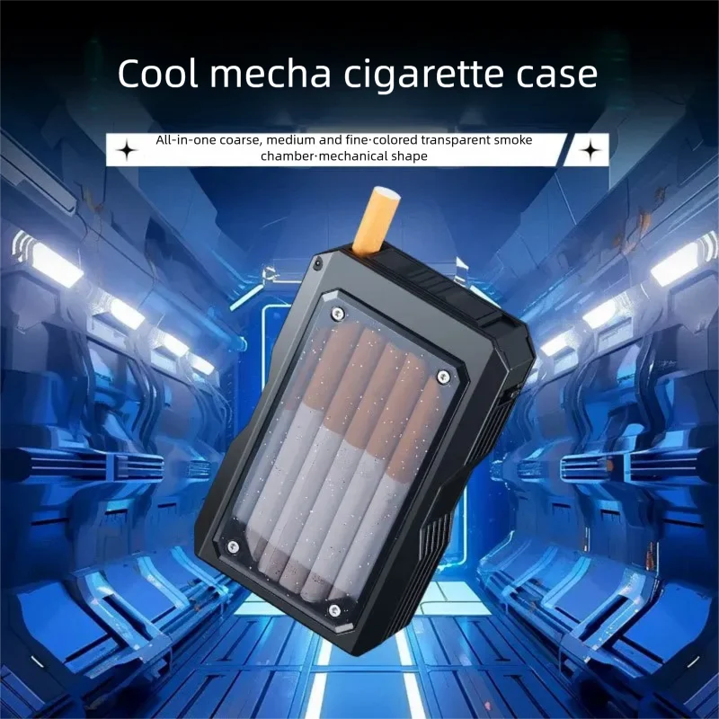 New Cool Mecha-Style Cigarette Case for Men - Holds 20 Cigarettes (Fits Thick/Mid/Thin Sizes), Portable, Eco-Friendly, Shockproo