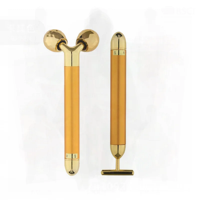 Gold Stick T-Typ Gesichtslifting Vibration Schönheitsmassage Elektrisches 2-in-1 3D-Roller Straffendes Hautpflegegerät für den Allgemeinen