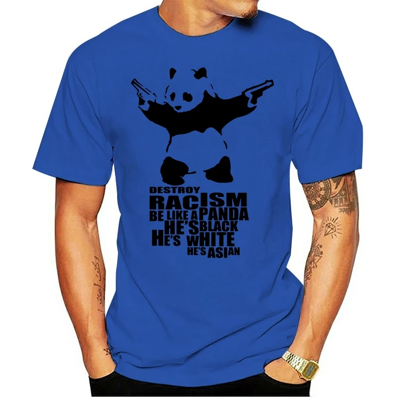 2020 Fashion Short Sleeve Casual T-shirts Anti Racism Panda With Gun Orange Funny Cartoon T Shirt Mens Sutumn Winter Tops Tees