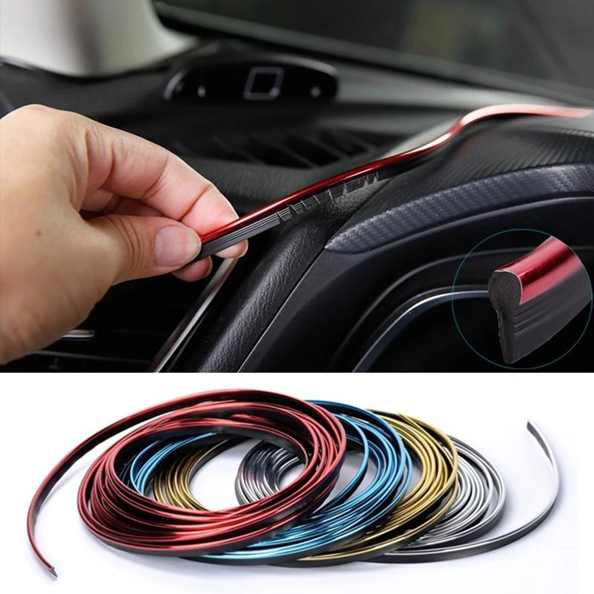 

Car Styling 196.8inch 5M Car Interior Mouldings Decorative Filler Strip AUTO Seal Trim Strip (Electroplating Red)